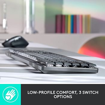 Logitech MX Mechanical Wireless Illuminated Performance Keyboard, Clicky Switches, Backlit Keys, Bluetooth, USB-C, macOS, Windows, Linux, iOS, Android - Metal
