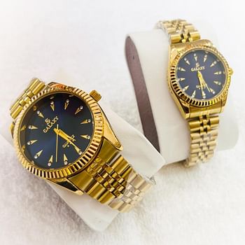 Galaxy Beautiful couple watches Fashion stainless steel chain watches Set of two GOLDEN