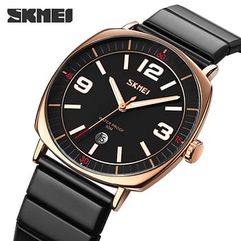 SKMEI 9280 Men's Fashion Business Watch with Calendar Steel Strap luminous Watch for men - Black, RoseGold