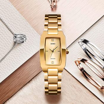 SKMEI Women Watches Quartz with Stainless Steel Band Fashion Casual Waterproof Wristwatch for Women Girls Ladies(Gold)