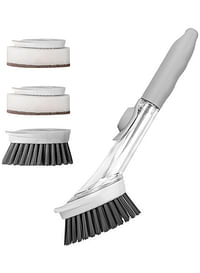 Soap Dispensing Dish Brush With Heads Set Light Grey/White