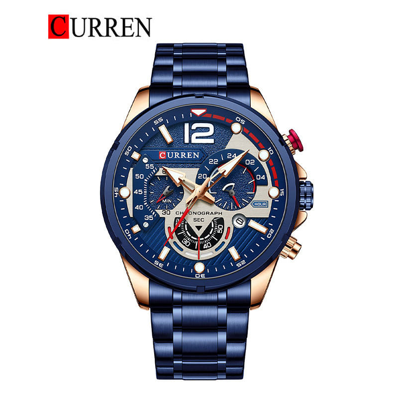 CURREN 8395 Original Brand Stainless Steel Band Wrist Watch For Men Blue