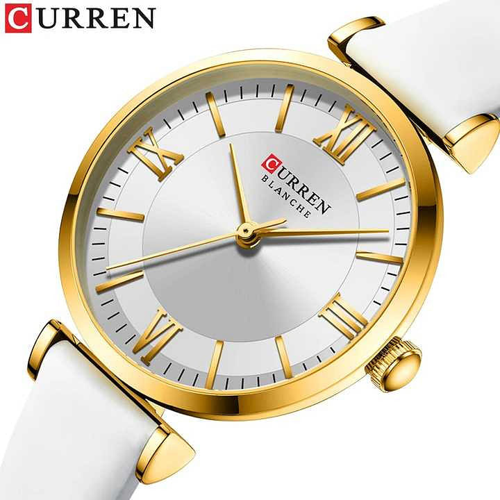 Curren 9079 Original Brand Leather Straps Wrist Watch For Women / White