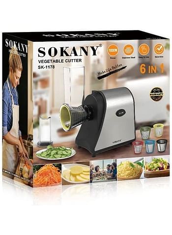 Sokany 6 in 1 Premium Quality Electric Vegetable Slicer, 1000W Electric Slicer with 5 Tapered Blades, Cheese Grater, Easy to Clean, Fruit Vegetable Grater (SK-1178)