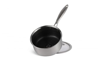 Edenberg 16CM SAUCE PAN WITH LID BLACK HONEY COMB COATING - NON-STCK SCRATCH FREE Three layers, STAINLESS STEEL+ALUMINIUM+STAINLESS STEEL