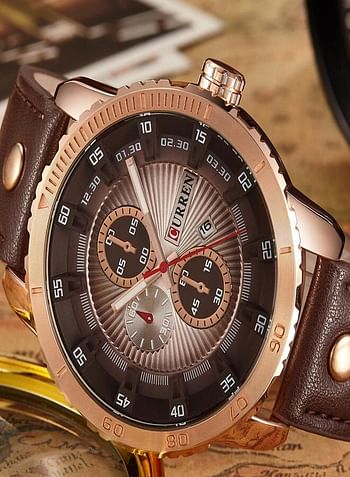 CURREN 8206 Mens Watches Luxury Quartz Watch Casual Sport Waterproof Leather Men Wristwatches - Brown