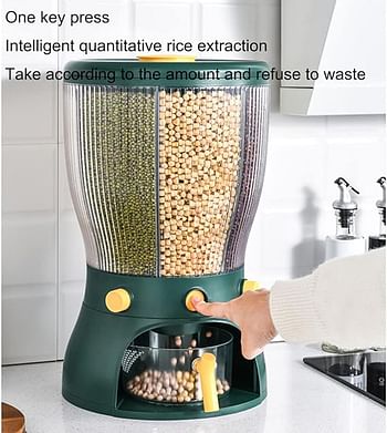 دلو الأرز لموزع الطعام بسعة 22 رطل، 4 رفوف لتخزين الأرز باللون الأخضر