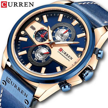 CURREN 8394 Original Brand Leather Straps Wrist Watch For Men - Blue