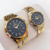 Galaxy 2363 Stailess Steel Water Resistant Analog Couple Watch gold - black