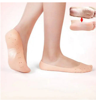 Anti Crack Full Length Silicone Foot Protector Moisturizing Socks Beige