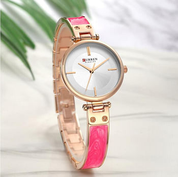 Curren 9058 Original Brand Stainless Steel Band Wrist Watch For Women / Pink and Gold