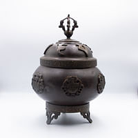 Tibetan Pot with Artistic Lid - Handmade in Nepal - Antique Home Decor