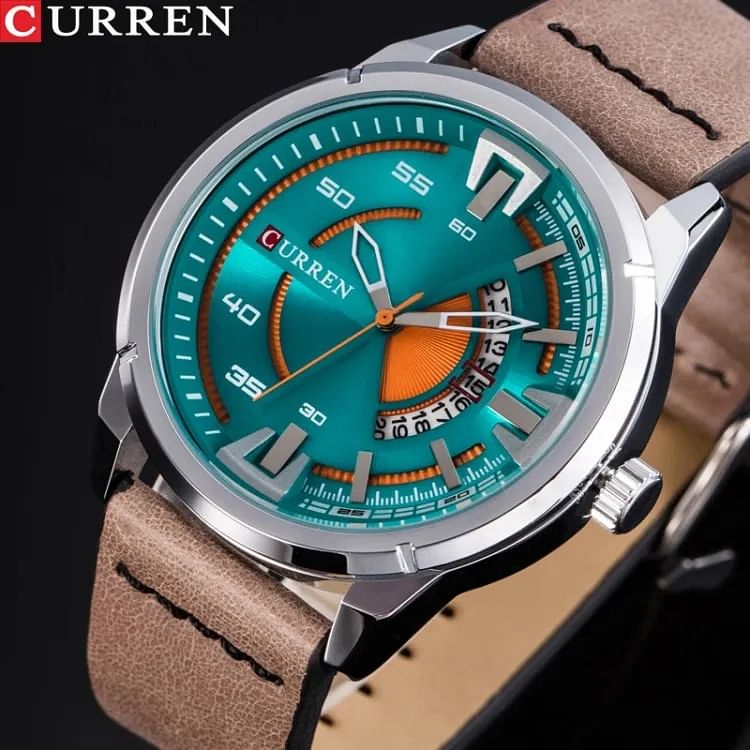 CURREN 8298 Young Vogue Design Wrist Watch Hot Fashion Creative Dial Quartz Men Watches Leather Strap Male Clock Montre Homme Beige/Green