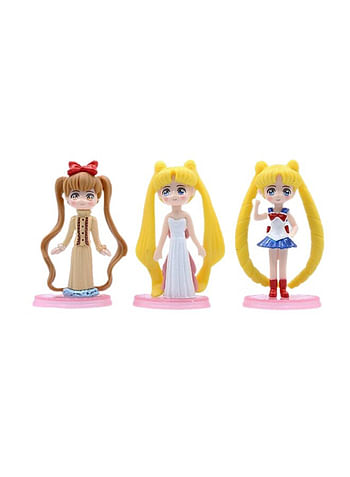 3 Pieces Sailor Moon Action Figures Doll Birthday Cartoon Cake Topper Mini Toy For Kids Theme Party Supplies Comes in Assorted Colors
