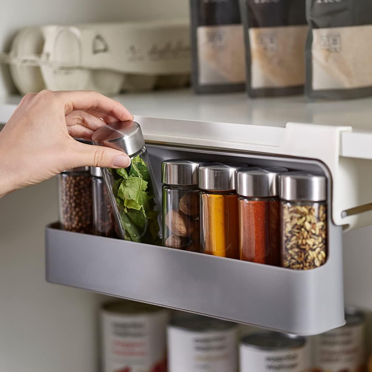 Under Shelf Spice Rack in Cupboard, Spice Rack Seasoning Bottle Drawer Storage Rack