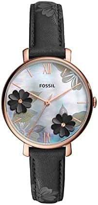 Fossil ES4535 Women's Quartz Watch Analog Display and Leather Strap - Black - 36 mm