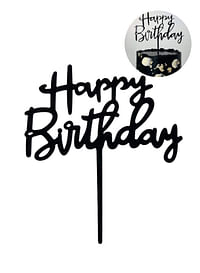 Happy Birthday Cake Topper Mirrored Acrylic Cupcake Topper for Kids Perfect for Decorations and Party Supplies Black