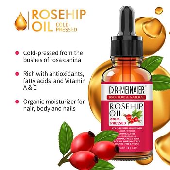 Rosehip Essential Oil for Anti Aging and Anti Wrinkle with Vitamin A & C - 30ml