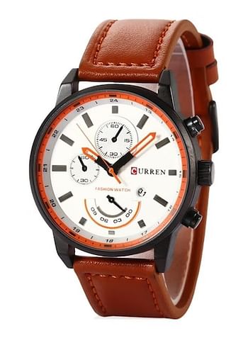 Mens 8217 Leather Analog Wrist Watch 43mm - Brown/White