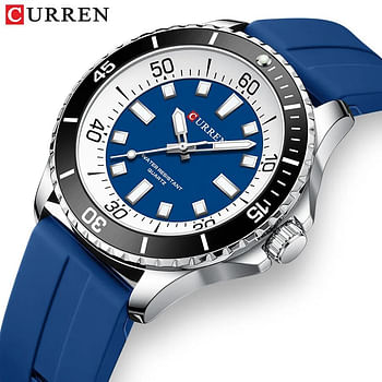 Curren 8448 Men's Quartz Watch Silicone Strap Fashion Sports Waterproof / Blue