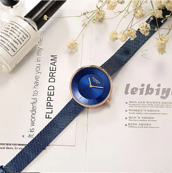 Curren 9030 Original Brand Mesh Band Wrist Watch For Women / Dark Blue