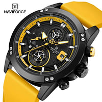 NAVIFORCE NF8033 New Dynamic Street Trend Sports Silicone Strap Waterproof Quartz Luminous Chronograph Men Watch - Yellow, Black