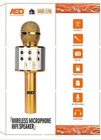 ميكروفون كاريوكي لاسلكي مع مكبر صوت ASD-178 (ذهبي)