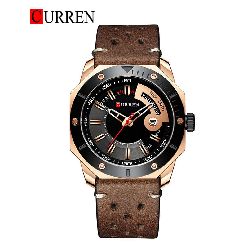 CURREN 8344 Original Brand Leather Straps Wrist Watch For Men With Brand Box Brown