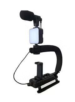 AY49U/C Type Portable Camera Stabilizer Fill Light Microphone Camera Bracket Liphone Android Mobile Phone Live Broadcast Holder Black