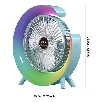 Portable USB Rechargeable Desktop Fan LED 7 Colours 180° Adjustable Summer Camping Fan