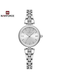 NaviForce NF5034 Dynamic Beautiful Small Dial Rhinestone Bracelete Design Watch For Women Silver