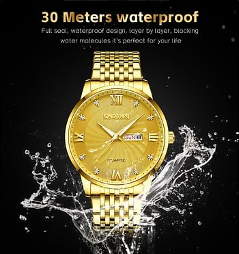 CADVAN Golden Luxury Stainless Steel Date Clock Men's Watch | Man Quartz Casual Wrist Watch