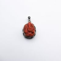 925 Sterling Silver Carved Ganesh of Natural Coral Crystal Pendant Style