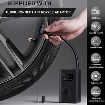 Xiaomi Portable Electric Air Compressor 2, Tire Inflator Electric Air Pump for Car Tires, 150 PSI Tire Pump, Cordless Tire Inflation with Digital Tire Pressure Detection for Car, Scooter, Bike, Ball