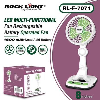 LED Multi-Functional Fan RL-F-7071, Rechargeable Battery-Operated Fan, 1600 MAH Lead Acid Battery, Micro USB Charging, Energy Saving