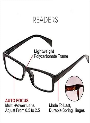 One power New reading glasses 0.5 to 2.5 Flex focus Optics - Black