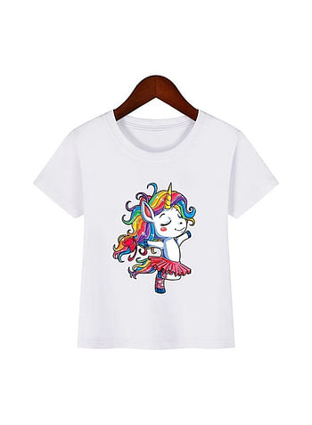 We Happy Unicorn Costume Theme T shirt for Kids Girls Rainbows Pattern Printed Party Wear Summer Top (Design-1-Dancing Horse-4 Years)