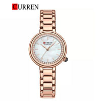 Curren 9089 Original Brand Stainless Steel Band Wrist Watch For Women / Rose Gold White Dial