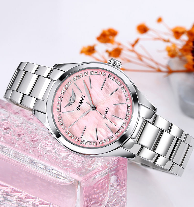 SKMEI  1964 Elegant Girls Quartz Watches Luxury Full Steel Women Wristwatch 30M Waterproof