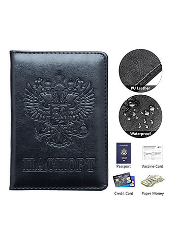 We Happy Travel Passport ID Card Wallet Holder Cover RFID Blocking Leather Purse Case Russia Black