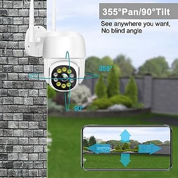 Security Outdoor Camera 1080P CCTV Wired Camera 2.4Ghz WiFi Surveillance Wireless Camera Home Security with 355°Pan 90°Tilt Auto Tracking Motion Detection Two-way Audio with Color Night Vision