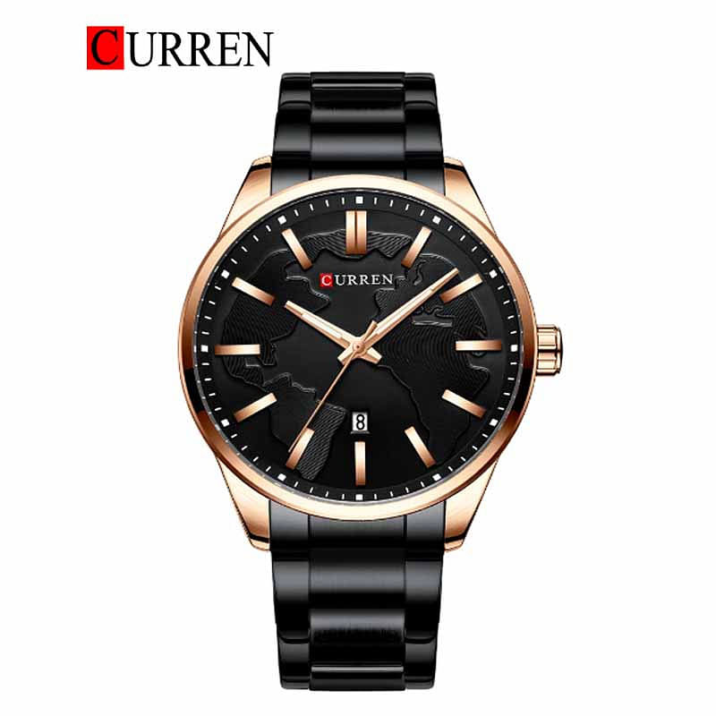 Curren 8366 Original Brand Stainless Steel Band Wrist Watch For Men - Black and  Rose Gold