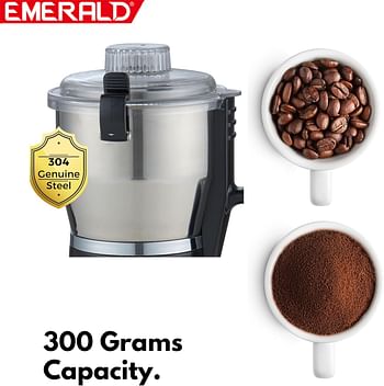 EMERALD 300 Grams, Stainless Steel Large Raw Coffee & Spices Grinder.700W, EK794CG