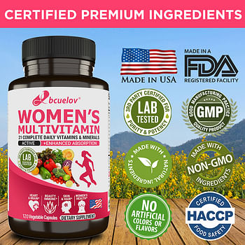 Women's Multivitamin Dietary Supplement - 21 Complete daily Vitamins and Minerals for Bones, Skin, Hair, Nails and and supports female reproductive health (120 Tablets)