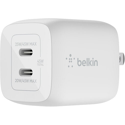 Belkin Boost Charge Pro WCH011dqWH 45w Dual USB-C Wall Charger with Pps - White