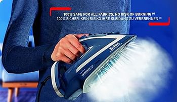 TEFAL Steam Iron |Smart Protect+ Iron Steamer | 2800 W | 270 ml | Durilium Airglide Soleplate Technology | Blue & Silver  | FV6872M0