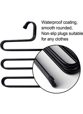 We Happy S Shape Clothes Hanger, 5 layers Pants Ties Multipurpose Stainless Steel Storage Space Saving Organizer, Black (Pack of 2)