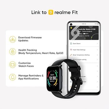 realme TechLife Watch S100 1.69 HD Display with Temperature Sensor Smartwatch (Black)