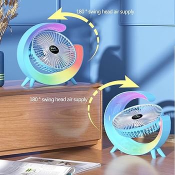 Multifunctional Colorful desktop small fan, portable floor mounted fan with light, USB charging personal fan, air circulation fan, 5-light, large capacity battery random color