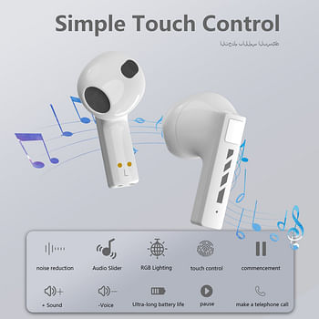 Black Shark Earphone T11 With Low Latency Mode Metallic Design Slide Cover with "SHING" Sound RGB Lightning Effect 30 Hours Long Total Playtime ENC Call Noise Reduction and 5.30 Bluetooth - White